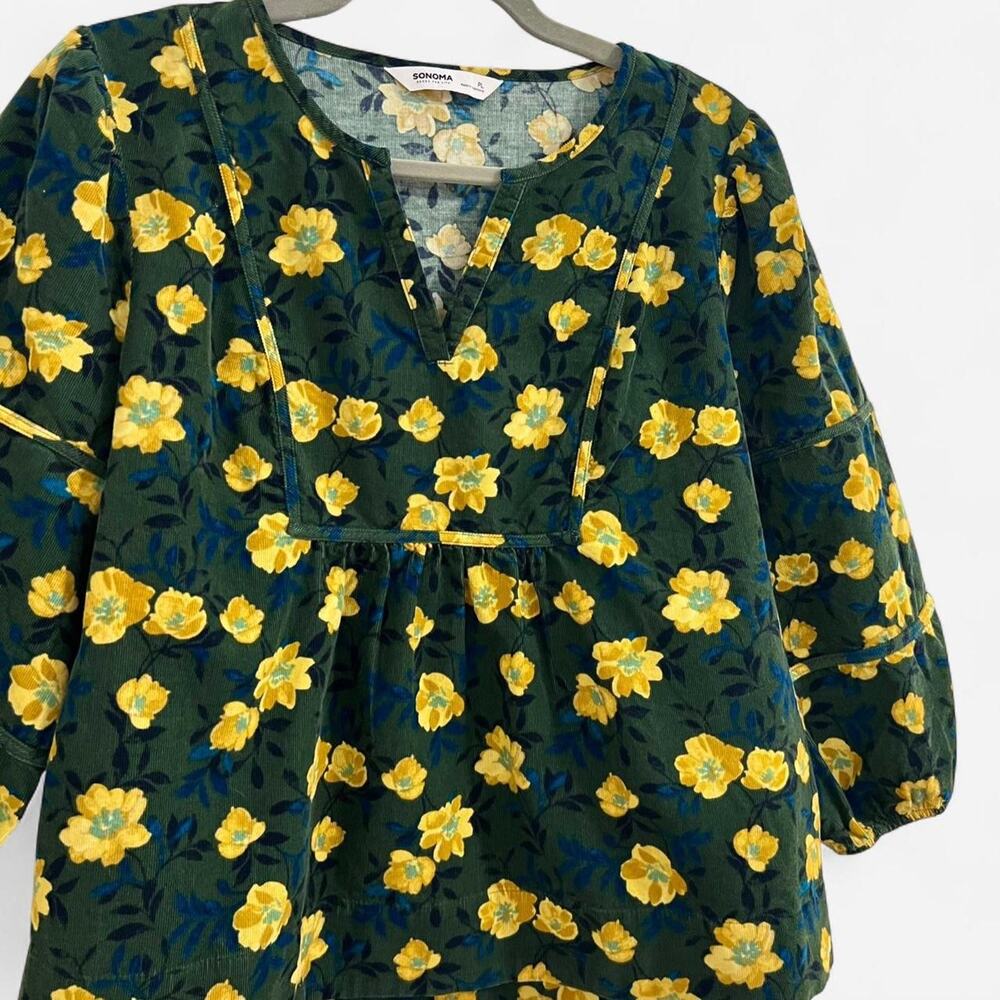 Sonoma Floral Corduroy Bell Sleeve Peasant Blouse - Picture 2 of 8